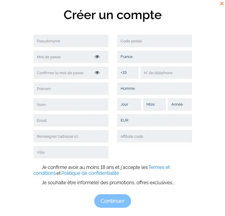 Processus d'inscription Kings Chance Casino